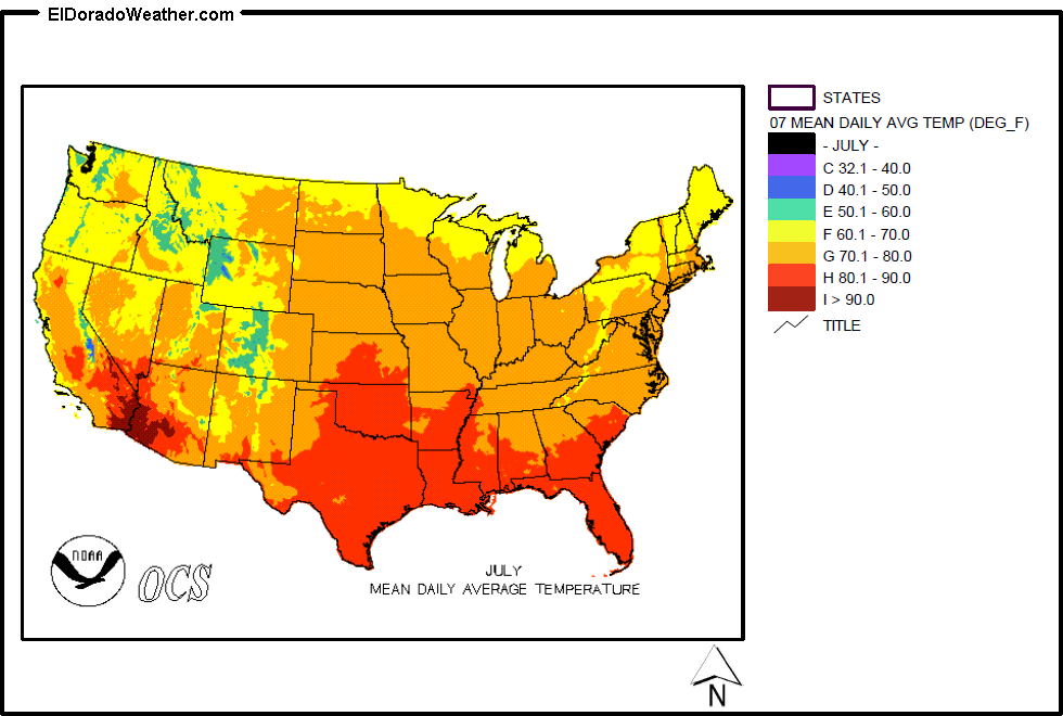 United States July Yearly Annual Mean Daily Average Temperature